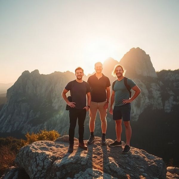 Equipe do Hikingarchiveq reunida em cume rochoso próximo a Porto Alegre